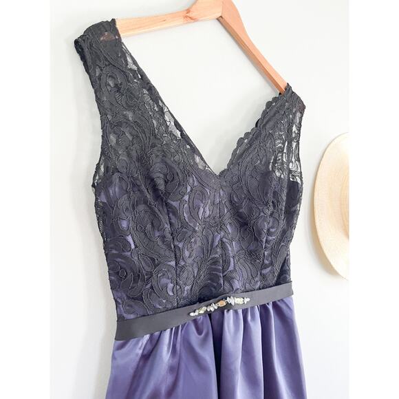 NWT | After Six | Lace Cocktail Length Dress | Amethyst Purple Black | Sz 10 - Picture 4 of 14